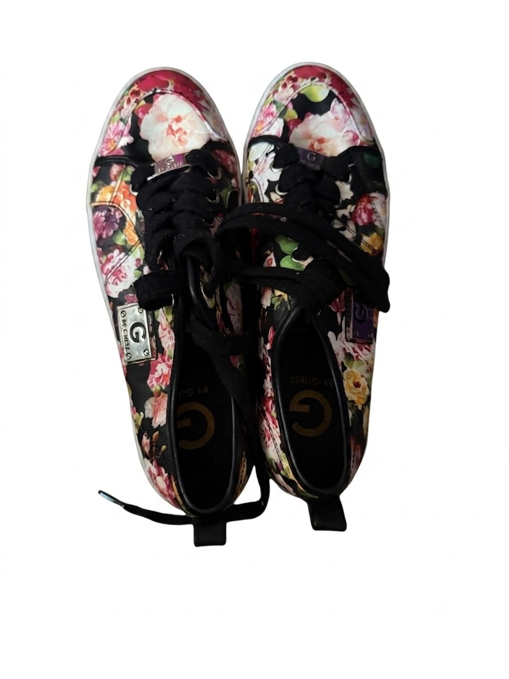 Guess Floral Low-Top Sneakers - Black with Pink & Green Bloom